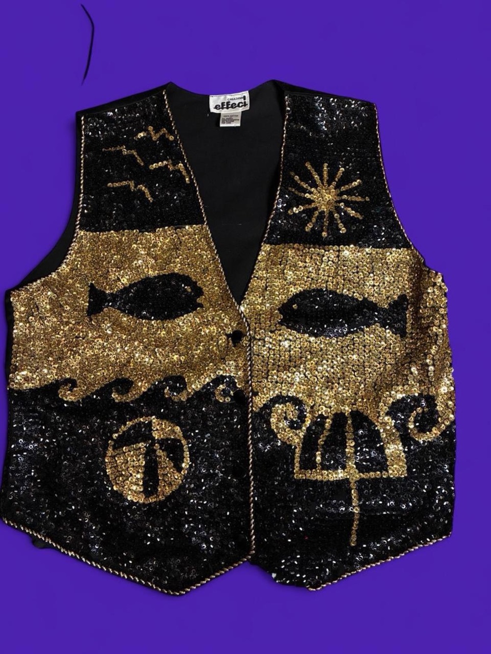 Vintage 1980s Ocean/Fish/Pisces coded sequin vest.